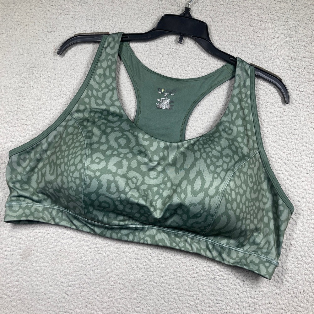 Tek Gear Sports Bra Womens 3X Green Animal Print Racerback Molded Cups Flaw
